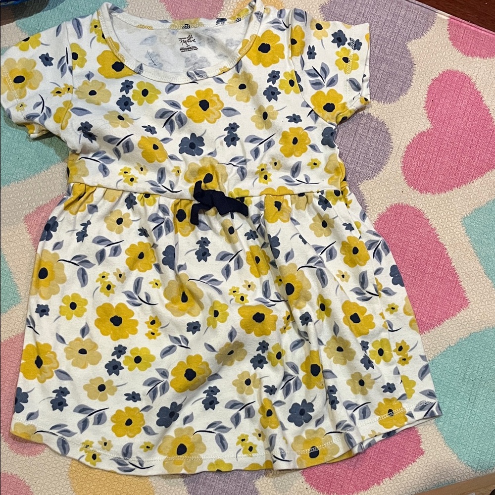 4T preloved White Dress with Yellow and Gray Floral Design